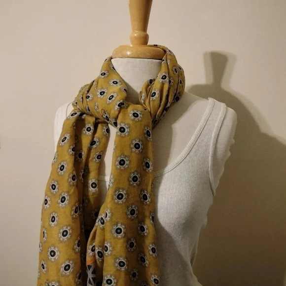 SOUQ Dark blue Mustard Semi Sheer Scarf Multifunctional Rectangle Tassel - Picture 4 of 12